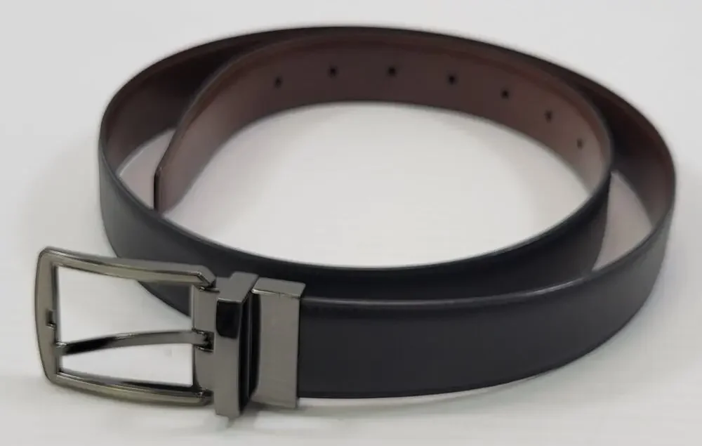 LL) Perry Ellis Portfolio Genuine Leather Reversible Brown Black Dress Belt 34